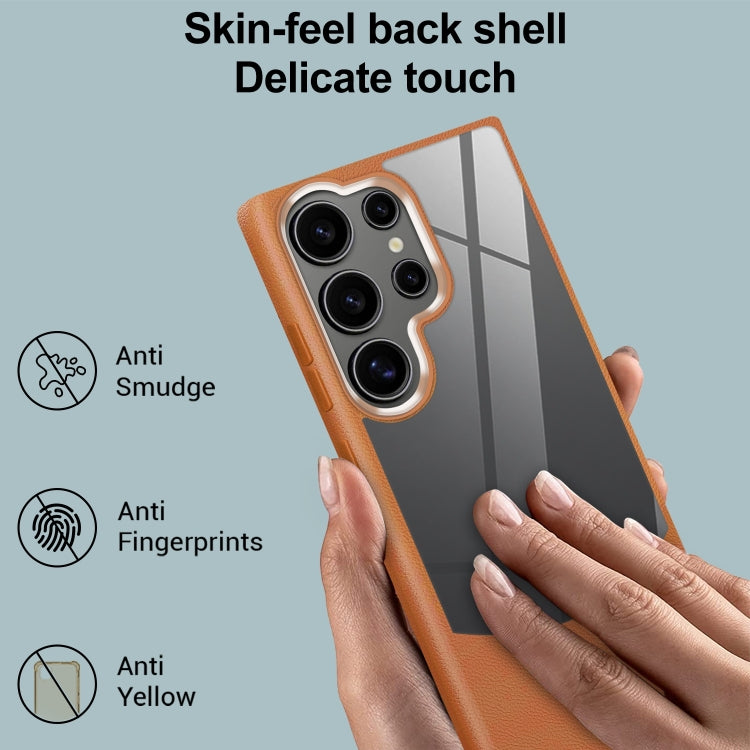 For Samsung Galaxy S25 5G Litchi Texture TPU Hybrid Acrylic Phone Case(Brown) - Galaxy S25 5G Cases by PMC Jewellery | Online Shopping South Africa | PMC Jewellery | Buy Now Pay Later Mobicred