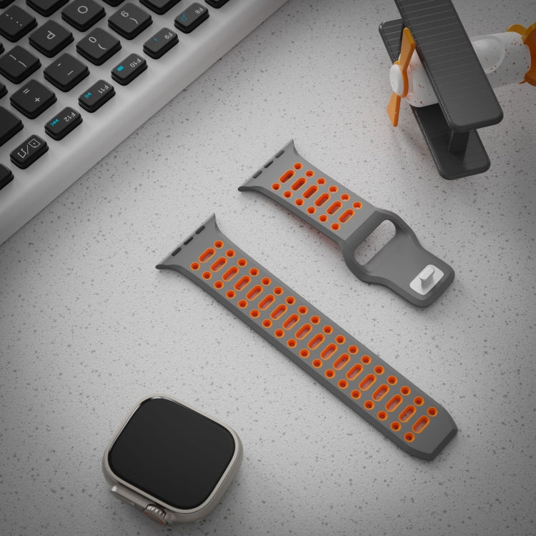 For Apple Watch 46mm / 49mm / 45mm / 44mm Single Nail Dual-Color Multi-hole Silicone Watch Band(Grey Orange) - free shipping - PMc TechLife - Order now!