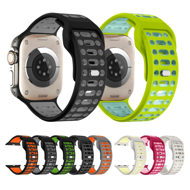 For Apple Watch 46mm / 49mm / 45mm / 44mm Single Nail Dual-Color Multi-hole Silicone Watch Band(Grey Orange) - free shipping - PMc TechLife - Order now!