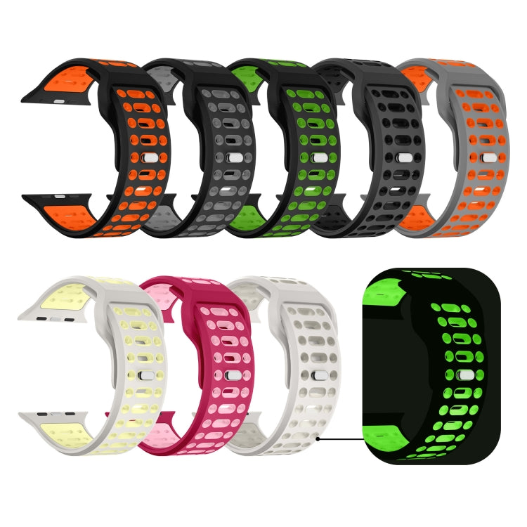For Apple Watch 46mm / 49mm / 45mm / 44mm Single Nail Dual-Color Multi-hole Silicone Watch Band(Grey Orange) - free shipping - PMc TechLife - Order now!