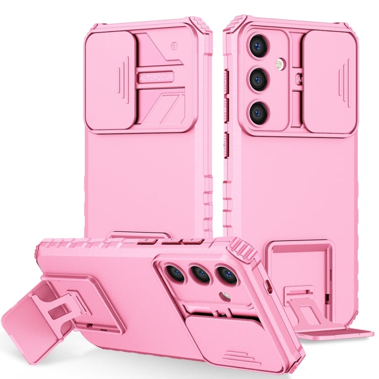 For Samsung Galaxy S25 5G Stereoscopic Holder Sliding Camshield Phone Case(Pink) - Galaxy S25 5G Cases by PMC Jewellery | Online Shopping South Africa | PMC Jewellery | Buy Now Pay Later Mobicred