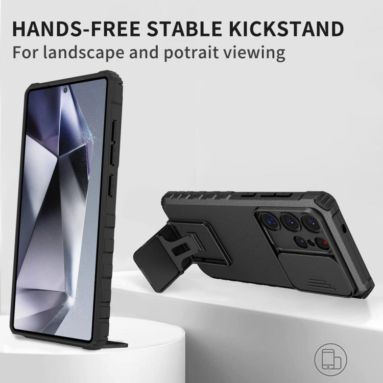 For Samsung Galaxy S25 Ultra 5G Stereoscopic Holder Sliding Camshield Phone Case(Black) - Galaxy S25 Ultra 5G Cases by PMC Jewellery | Online Shopping South Africa | PMC Jewellery | Buy Now Pay Later Mobicred