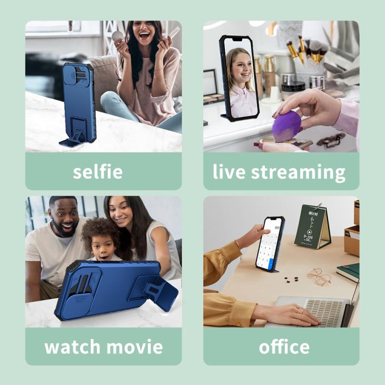 For Samsung Galaxy S25 Ultra 5G Stereoscopic Holder Sliding Camshield Phone Case(Blue) - free shipping - PMC Jewellery - Order now!