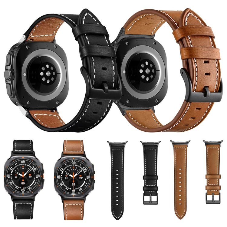 For Samsung Galaxy Watch Ultra 47mm Black Buckle Genuine Leather Watch Band(Black) - Watch Bands by PMC TechLife | Online Shopping South Africa | PMC TechLife | Buy Now Pay Later Mobicred