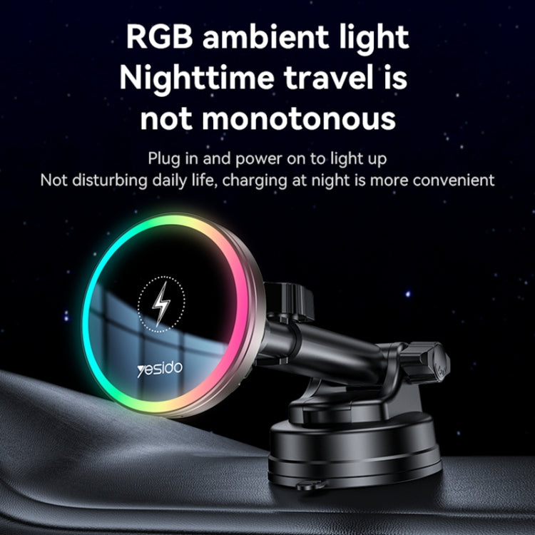 Yesido C315 15W Suction Cup Air Vent Car Wireless Charging Holder with RGB Lighting(Black) - free shipping - PMC TechLife - Order now!