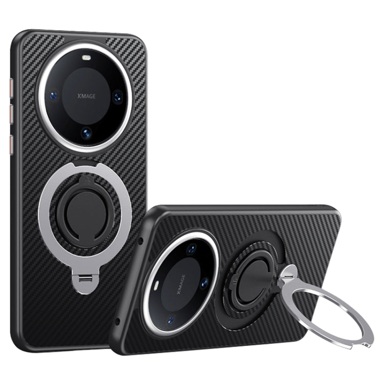 For Huawei Mate 60 Pro / 60 Pro+ Carbon Fiber MagSafe Phone Case with 360 Degree Rotating Holder(Black Silver) - Huawei Cases by PMC TechLife | Online Shopping South Africa | PMC TechLife | Buy Now Pay Later Mobicred