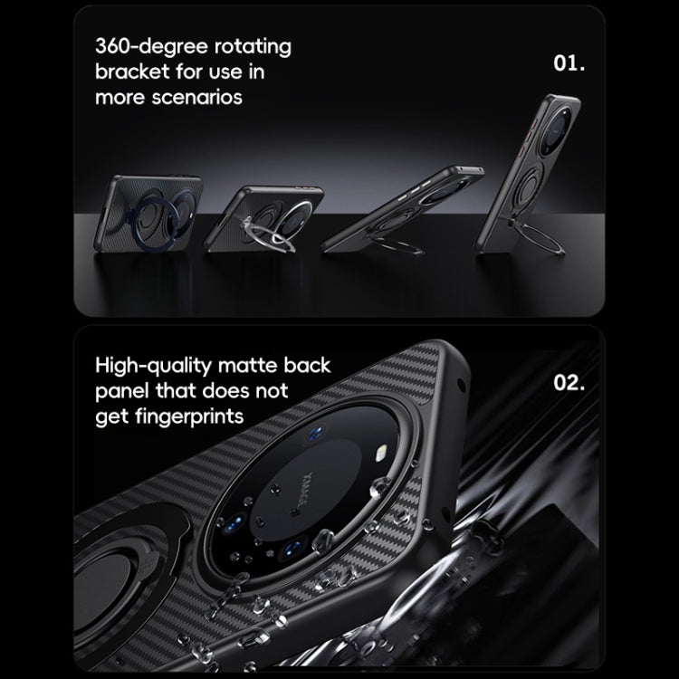 For Huawei Mate 60 Pro / 60 Pro+ Carbon Fiber MagSafe Phone Case with 360 Degree Rotating Holder(Black Silver) - Huawei Cases by PMC TechLife | Online Shopping South Africa | PMC TechLife | Buy Now Pay Later Mobicred