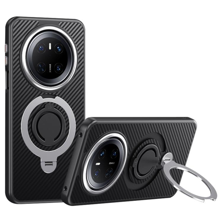 For Huawei Mate 70 Pro / 70 Pro+ Carbon Fiber MagSafe Phone Case with 360 Degree Rotating Holder(Black Silver) - Huawei Cases by PMC TechLife | Online Shopping South Africa | PMC TechLife | Buy Now Pay Later Mobicred