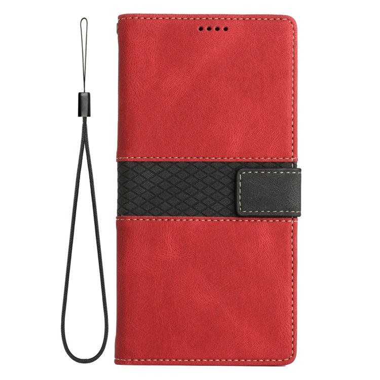 For Samsung Galaxy S25 5G Grid Stitching Leather Phone Case with Lanyard(Red) - Galaxy S25 5G Cases by PMC Jewellery | Online Shopping South Africa | PMC Jewellery | Buy Now Pay Later Mobicred