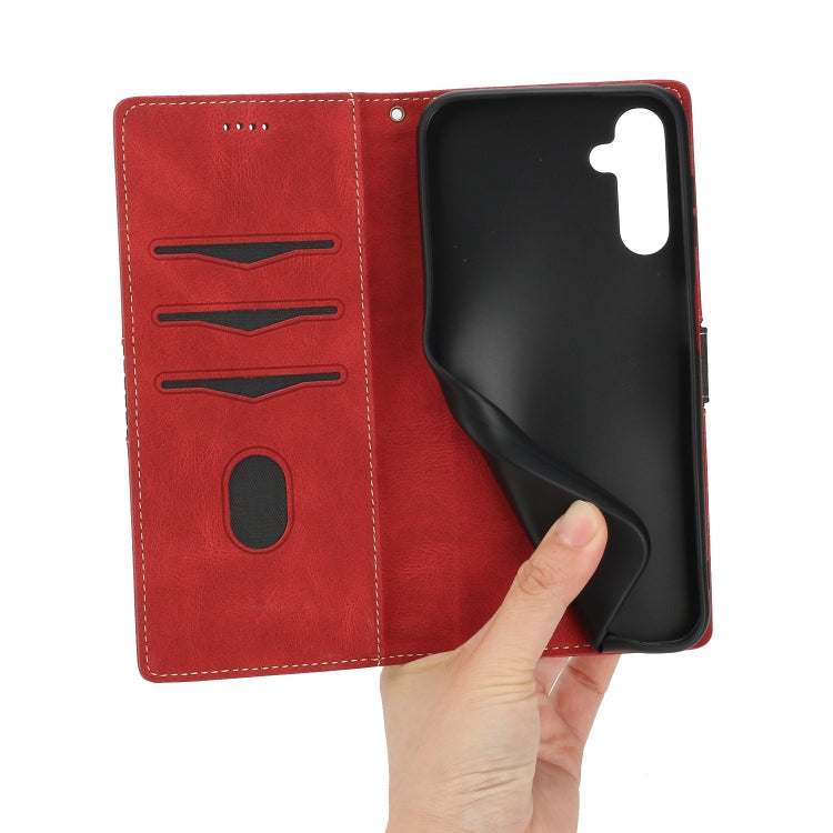 For Samsung Galaxy S25 5G Grid Stitching Leather Phone Case with Lanyard(Red) - Galaxy S25 5G Cases by PMC Jewellery | Online Shopping South Africa | PMC Jewellery | Buy Now Pay Later Mobicred