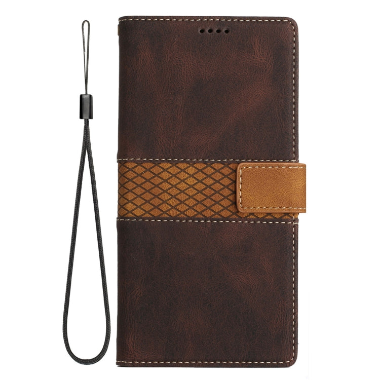 For Samsung Galaxy S25+ 5G Grid Stitching Leather Phone Case with Lanyard(Brown) - Galaxy S25+ 5G Cases by PMC Jewellery | Online Shopping South Africa | PMC Jewellery | Buy Now Pay Later Mobicred
