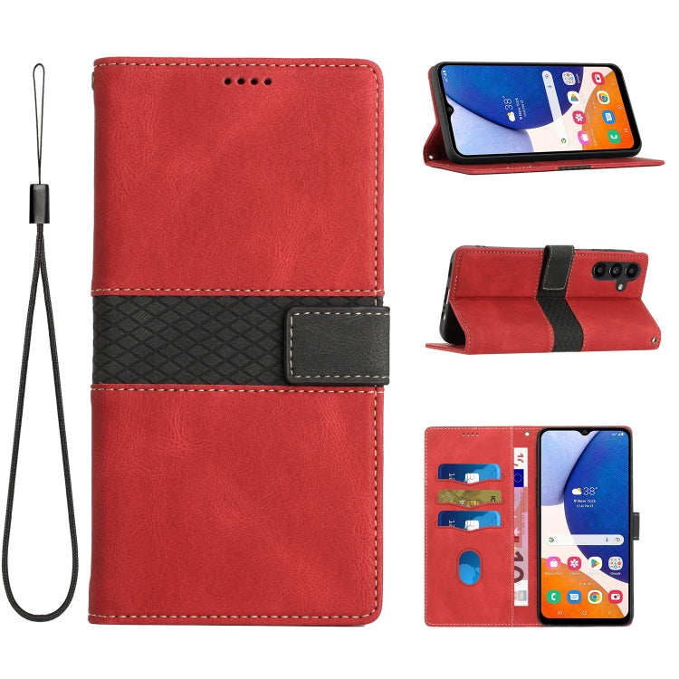 For Samsung Galaxy S25+ 5G Grid Stitching Leather Phone Case with Lanyard(Red) - Galaxy S25+ 5G Cases by PMC Jewellery | Online Shopping South Africa | PMC Jewellery | Buy Now Pay Later Mobicred