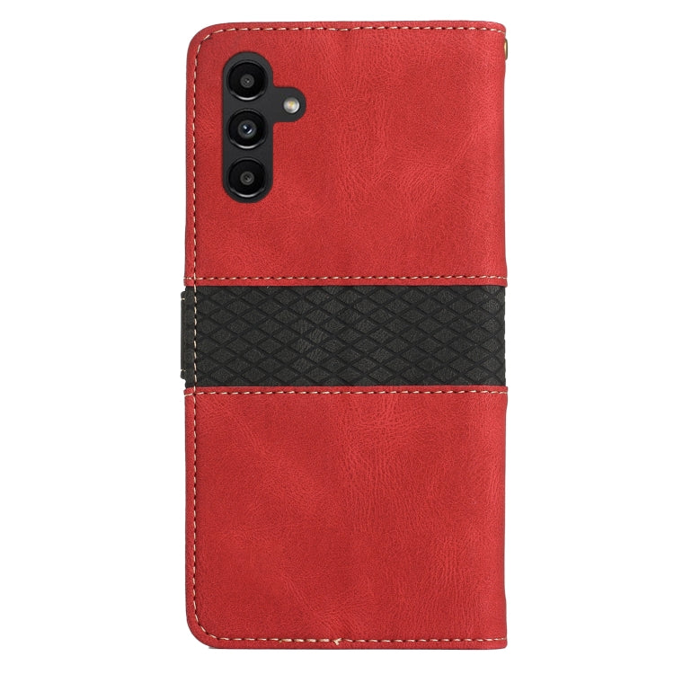 For Samsung Galaxy S25+ 5G Grid Stitching Leather Phone Case with Lanyard(Red) - Galaxy S25+ 5G Cases by PMC Jewellery | Online Shopping South Africa | PMC Jewellery | Buy Now Pay Later Mobicred