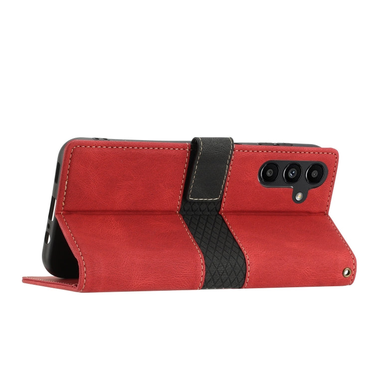 For Samsung Galaxy S25+ 5G Grid Stitching Leather Phone Case with Lanyard(Red) - Galaxy S25+ 5G Cases by PMC Jewellery | Online Shopping South Africa | PMC Jewellery | Buy Now Pay Later Mobicred