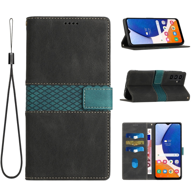 For Samsung Galaxy S25+ 5G Grid Stitching Leather Phone Case with Lanyard(Black) - Galaxy S25+ 5G Cases by PMC Jewellery | Online Shopping South Africa | PMC Jewellery | Buy Now Pay Later Mobicred