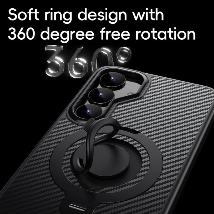 For Samsung Galaxy S25+ 5G Carbon Fiber MagSafe Phone Case with 360 Degree Rotating Holder(Black Blue) - free shipping - PMC Jewellery - Order now!