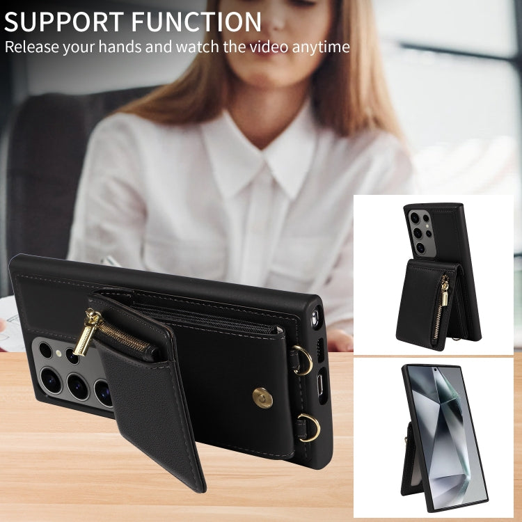 For Samsung Galaxy S25 Ultra 5G Crossbody Lanyard Zipper Wallet Leather Phone Case(Black) - free shipping - PMC Jewellery - Order now!