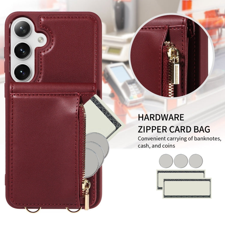 For Samsung Galaxy S25+ 5G Crossbody Lanyard Zipper Wallet Leather Phone Case(Wine Red) - Galaxy S25+ 5G Cases by PMC TechLife | Online Shopping South Africa | PMC TechLife | Buy Now Pay Later Mobicred