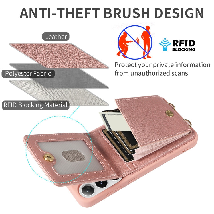 For Samsung Galaxy S25+ 5G Crossbody Lanyard Zipper Wallet Leather Phone Case(Rose Gold) - Galaxy S25+ 5G Cases by PMC TechLife | Online Shopping South Africa | PMC TechLife | Buy Now Pay Later Mobicred