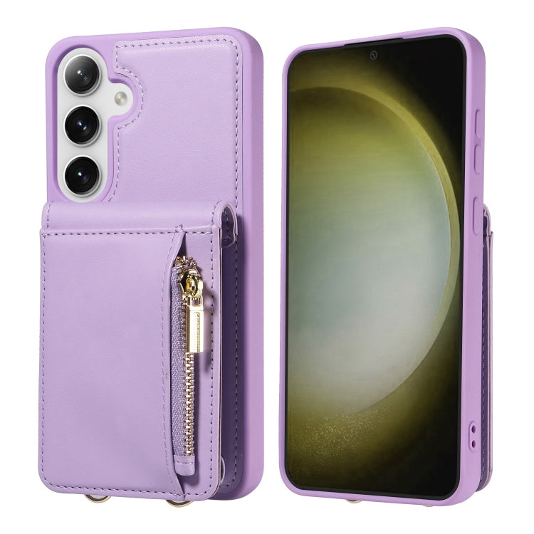 For Samsung Galaxy S25+ 5G Crossbody Lanyard Zipper Wallet Leather Phone Case(Purple) - Galaxy S25+ 5G Cases by PMC Jewellery | Online Shopping South Africa | PMC Jewellery | Buy Now Pay Later Mobicred