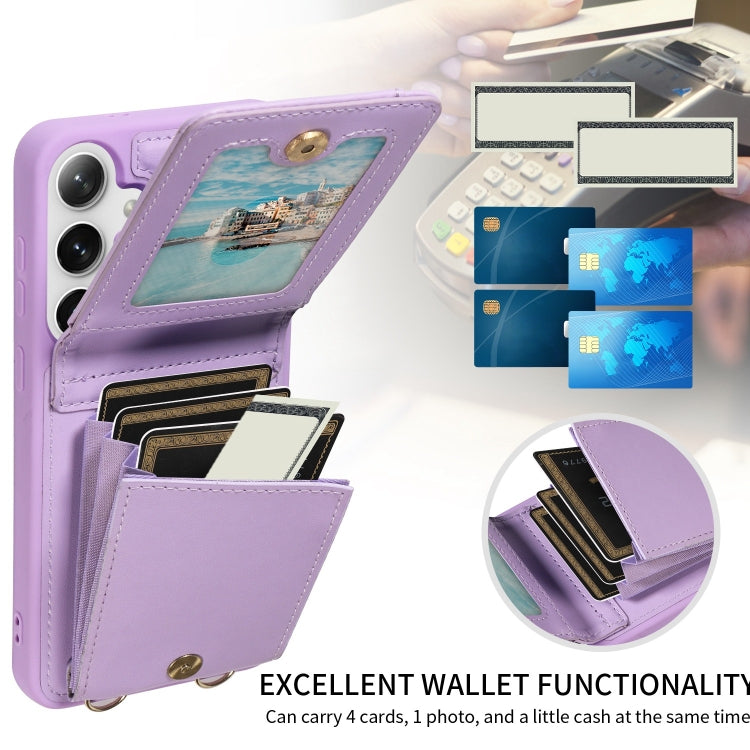 For Samsung Galaxy S25+ 5G Crossbody Lanyard Zipper Wallet Leather Phone Case(Purple) - Galaxy S25+ 5G Cases by PMC Jewellery | Online Shopping South Africa | PMC Jewellery | Buy Now Pay Later Mobicred