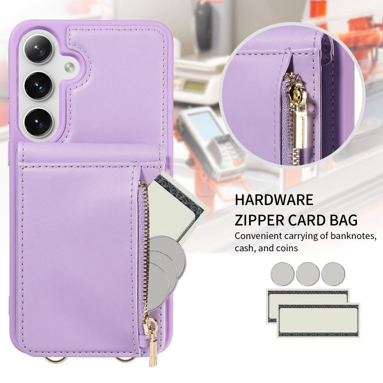 For Samsung Galaxy S25+ 5G Crossbody Lanyard Zipper Wallet Leather Phone Case(Purple) - Galaxy S25+ 5G Cases by PMC Jewellery | Online Shopping South Africa | PMC Jewellery | Buy Now Pay Later Mobicred