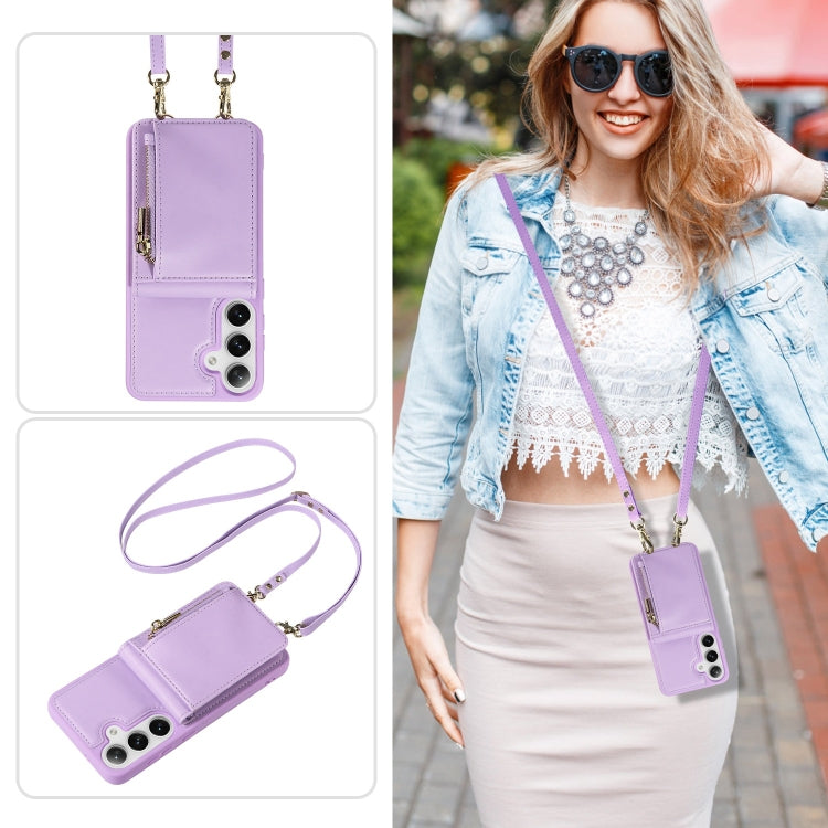For Samsung Galaxy S25+ 5G Crossbody Lanyard Zipper Wallet Leather Phone Case(Purple) - Galaxy S25+ 5G Cases by PMC Jewellery | Online Shopping South Africa | PMC Jewellery | Buy Now Pay Later Mobicred