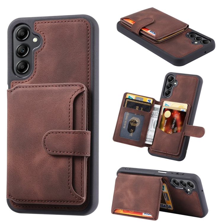 For Samsung Galaxy S25 5G Skin Feel Dream RFID Anti-theft PU Card Bag Phone Case(Coffee) - Galaxy S25 5G Cases by PMC TechLife | Online Shopping South Africa | PMC TechLife | Buy Now Pay Later Mobicred