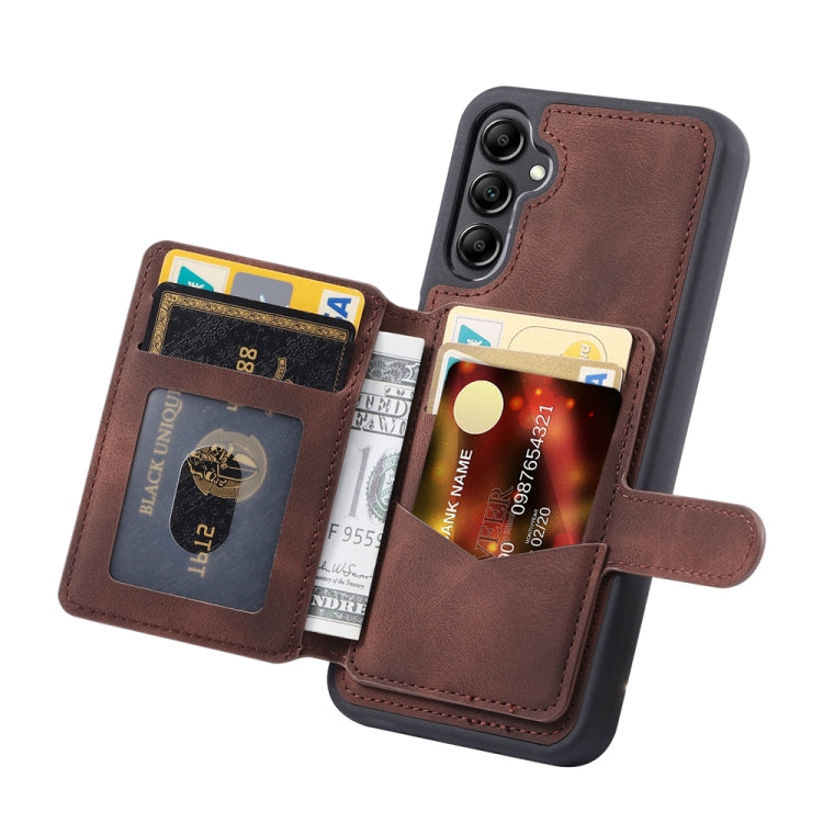 For Samsung Galaxy S25 5G Skin Feel Dream RFID Anti-theft PU Card Bag Phone Case(Coffee) - Galaxy S25 5G Cases by PMC TechLife | Online Shopping South Africa | PMC TechLife | Buy Now Pay Later Mobicred
