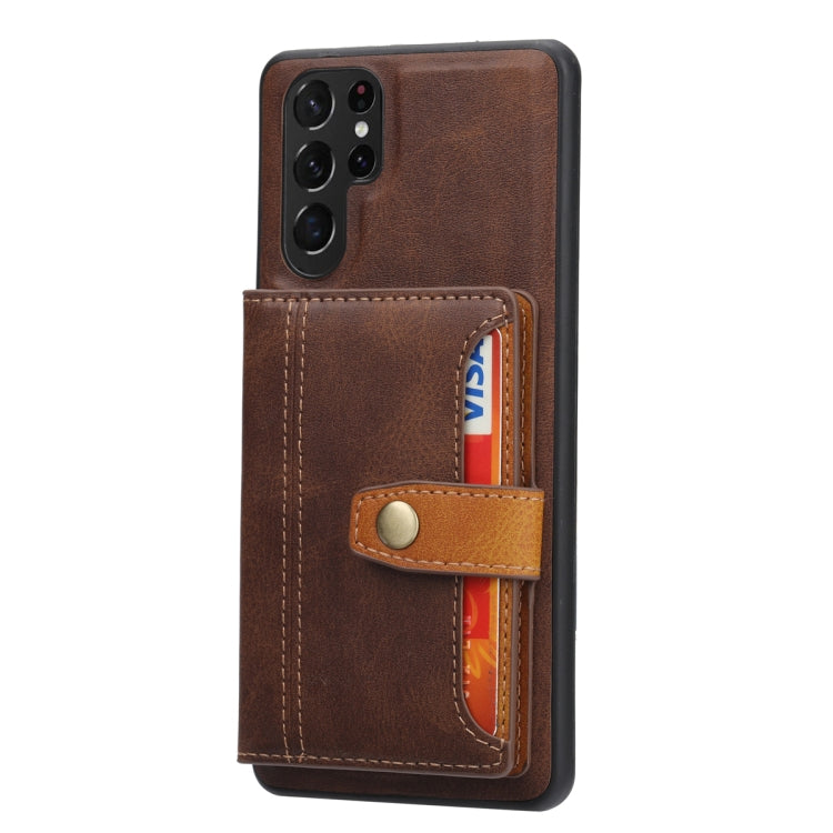 For Samsung Galaxy S25 Ultra 5G Calfskin Card Slot TPU Hybrid PU Phone Case(Brown) - Galaxy S25 Ultra 5G Cases by PMC Jewellery | Online Shopping South Africa | PMC Jewellery | Buy Now Pay Later Mobicred