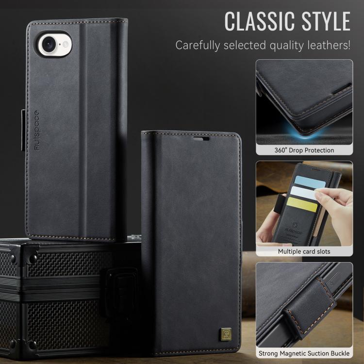 For iPhone 16e AutSpace A11 Side Buckle MagSafe Magnetic RFID Phone Leather Case(Black) - free shipping - PMc TechLife - Order now!