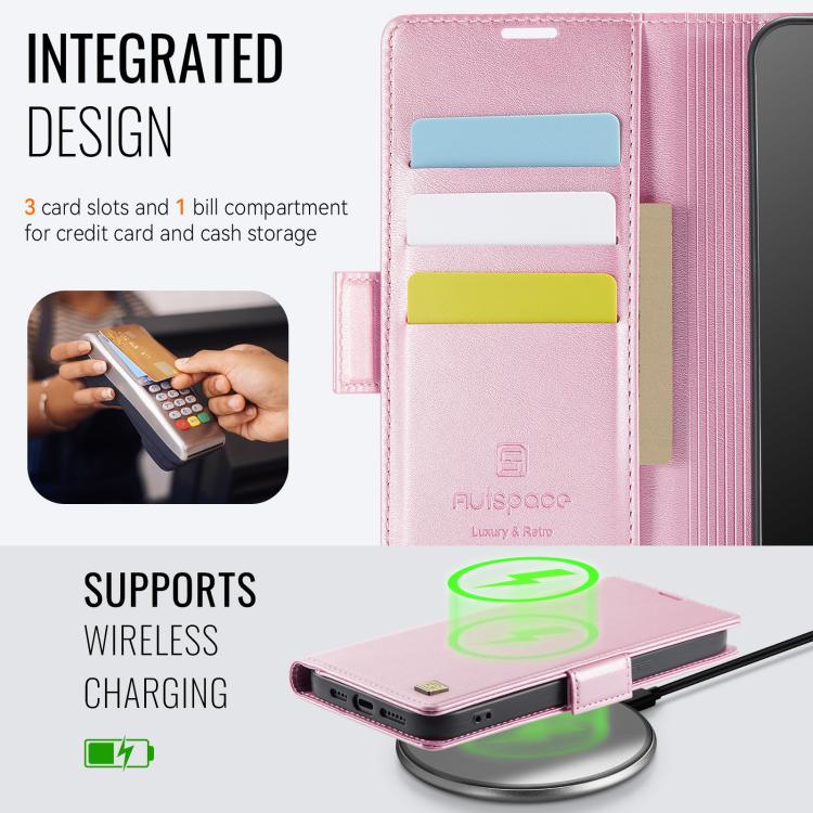 For iPhone 16e AutSpace A11 Side Buckle MagSafe Magnetic RFID Phone Leather Case(Rose Gold) - free shipping - PMc TechLife - Order now!