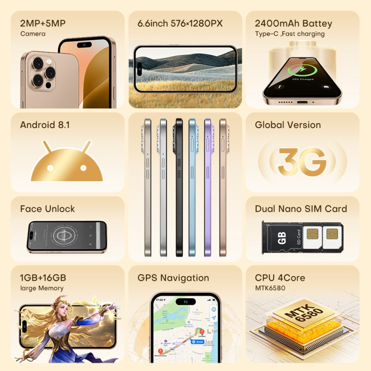 U218 / i16 Pro Max, 1GB+16GB, 6.6 inch Android 8.1 MTK6580A Quad Core, OTG, Network: 3G, Dual SIM, Plug:AU Plug(Blue) - free shipping - PMc TechLife - Order now!