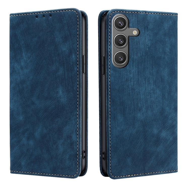 For Samsung Galaxy S25 5G RFID Anti-theft Brush Magnetic Leather Phone Case(Blue) - Galaxy S25 5G Cases by PMC TechLife | Online Shopping South Africa | PMC TechLife | Buy Now Pay Later Mobicred