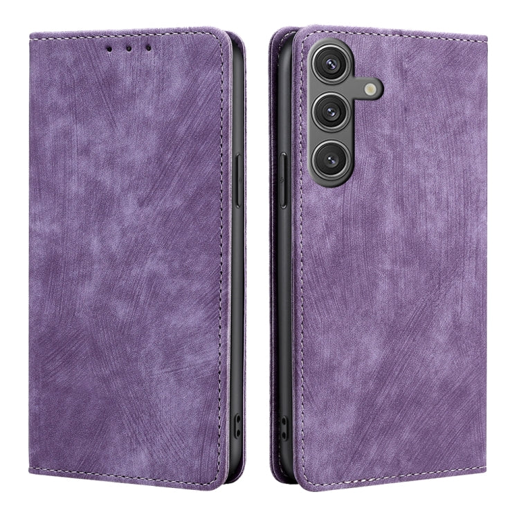 For Samsung Galaxy S25 5G RFID Anti-theft Brush Magnetic Leather Phone Case(Purple) - Galaxy S25 5G Cases by PMC TechLife | Online Shopping South Africa | PMC TechLife | Buy Now Pay Later Mobicred