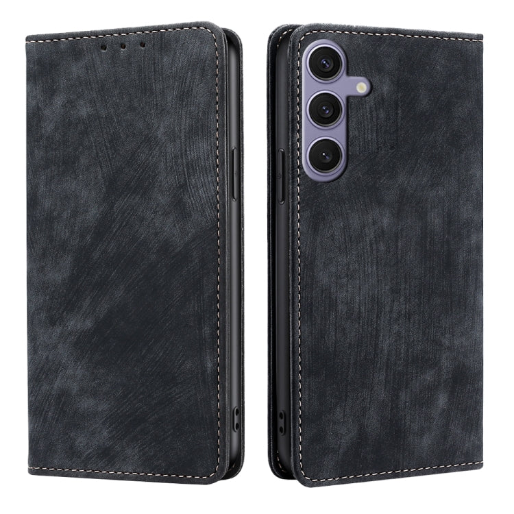 For Samsung Galaxy S25+ 5G RFID Anti-theft Brush Magnetic Leather Phone Case(Black) - Galaxy S25+ 5G Cases by PMC TechLife | Online Shopping South Africa | PMC TechLife | Buy Now Pay Later Mobicred