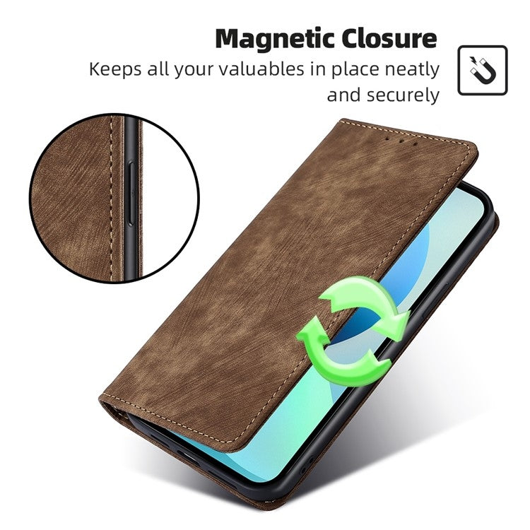 For Samsung Galaxy S25 Ultra 5G RFID Anti-theft Brush Magnetic Leather Phone Case(Brown) - Galaxy S25 Ultra 5G Cases by PMC TechLife | Online Shopping South Africa | PMC TechLife | Buy Now Pay Later Mobicred