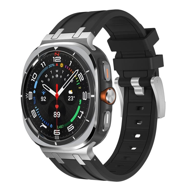 For Samsung Galaxy Watch Ultra 47mm AP Series Liquid Silicone Watch Band(Silver Black) - Watch Bands by PMc TechLife | Online Shopping South Africa | PMc TechLife | Buy Now Pay Later Mobicred