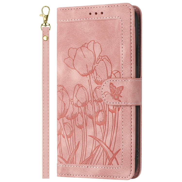 For Samsung Galaxy S25 Ultra 5G Tulips Embossed Leather Phone Case with Lanyard(Pink) - free shipping - PMC Jewellery - Order now!