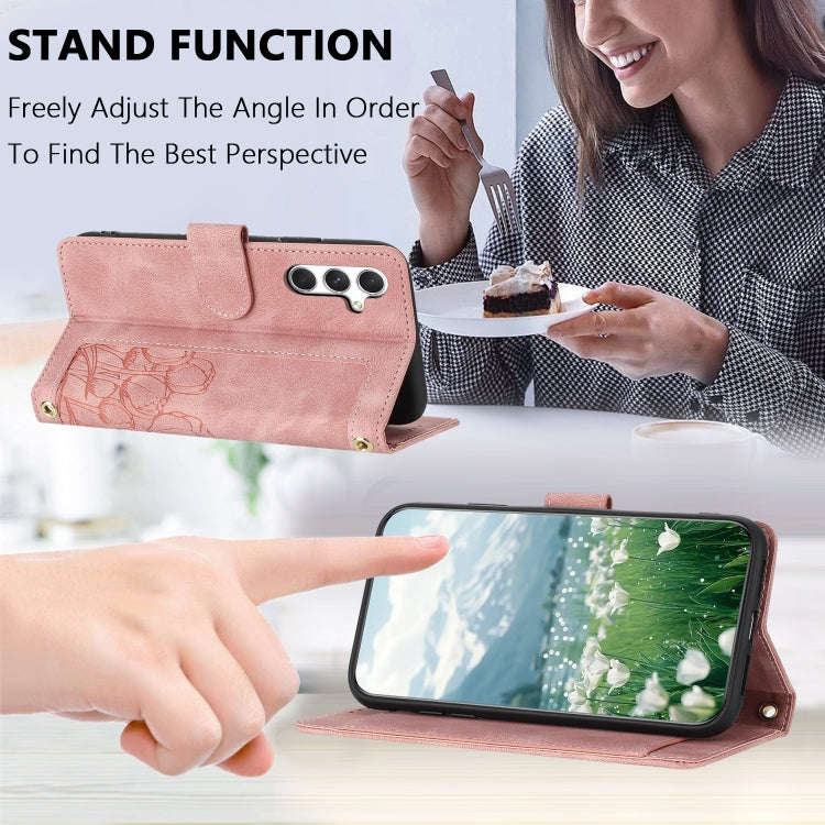 For Samsung Galaxy S25+ 5G Tulips Embossed Leather Phone Case with Lanyard(Pink) - free shipping - PMC Jewellery - Order now!