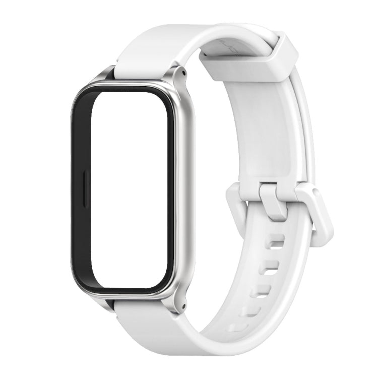 For Xiaomi Smart Band 9 Active / Redmi Band 3 Mijobs Metal Shell Silicone Watch Band(White Silver) - free shipping - PMc TechLife - Order now!