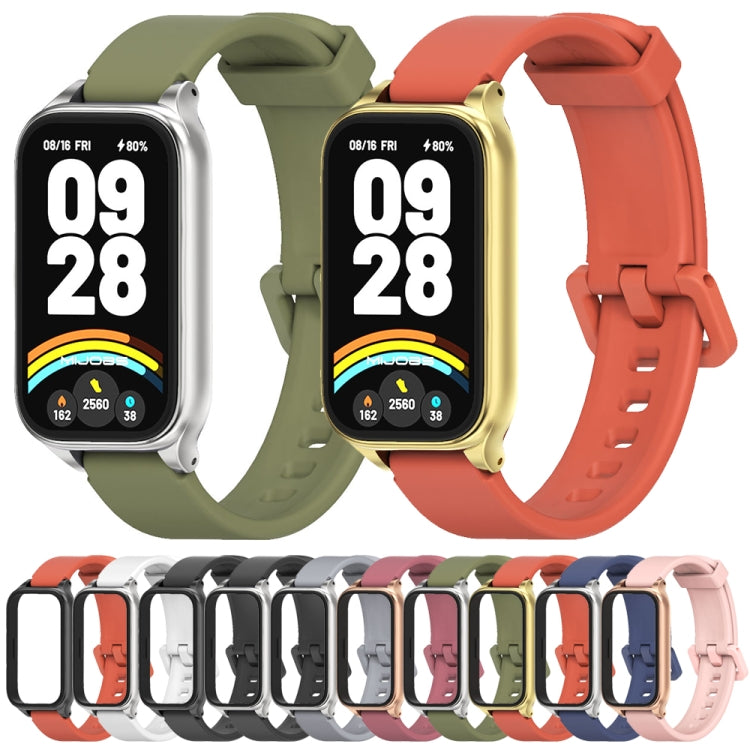 For Xiaomi Smart Band 9 Active / Redmi Band 3 Mijobs Metal Shell Silicone Watch Band(Army Green Silver) - free shipping - PMc TechLife - Order now!