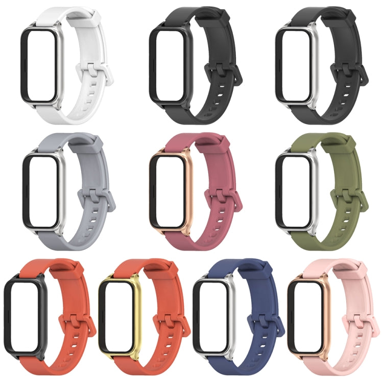For Xiaomi Smart Band 9 Active / Redmi Band 3 Mijobs Metal Shell Silicone Watch Band(White Silver) - free shipping - PMc TechLife - Order now!