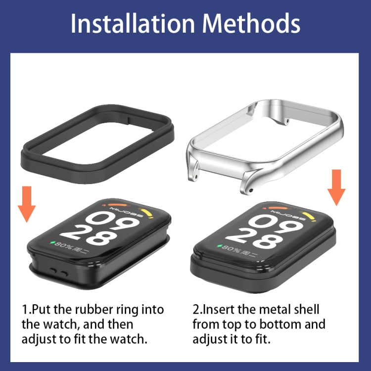 For Xiaomi Smart Band 9 Active / Redmi Band 3 Mijobs Metal Shell Silicone Watch Band(White Silver) - free shipping - PMc TechLife - Order now!