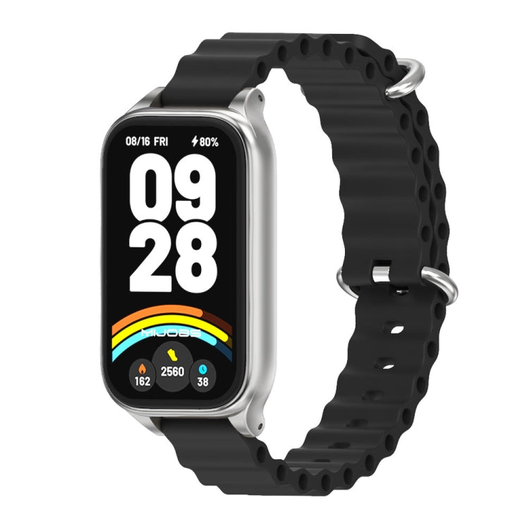 For Xiaomi Smart Band 9 Active / Redmi Band 3 Mijobs Metal Shell Marine Silicone Watch Band(Black Silver) - free shipping - PMc TechLife - Order now!