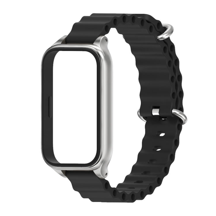 For Xiaomi Smart Band 9 Active / Redmi Band 3 Mijobs Metal Shell Marine Silicone Watch Band(Black Silver) - free shipping - PMc TechLife - Order now!