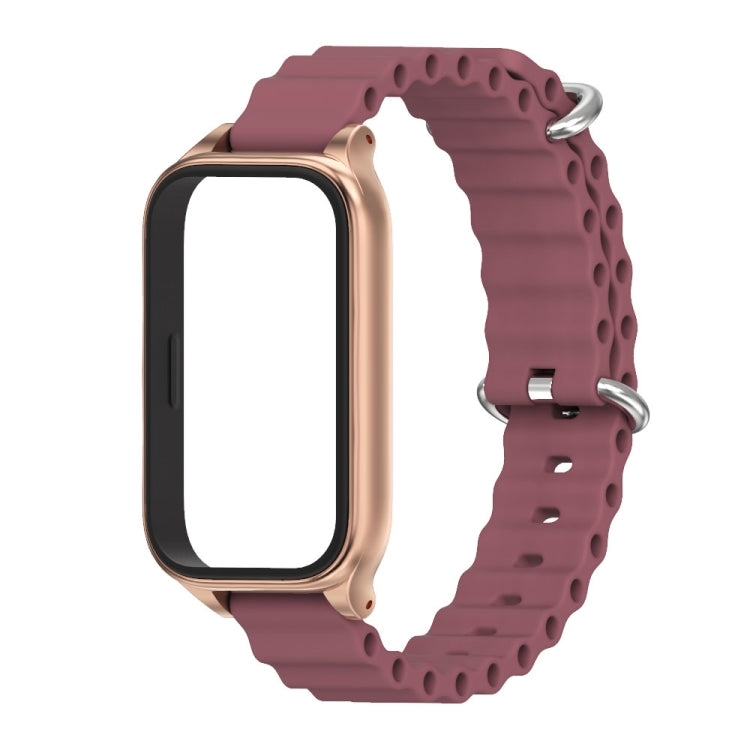 For Xiaomi Smart Band 9 Active / Redmi Band 3 Mijobs Metal Shell Marine Silicone Watch Band(Wine Red Rose Gold) - free shipping - PMc TechLife - Order now!