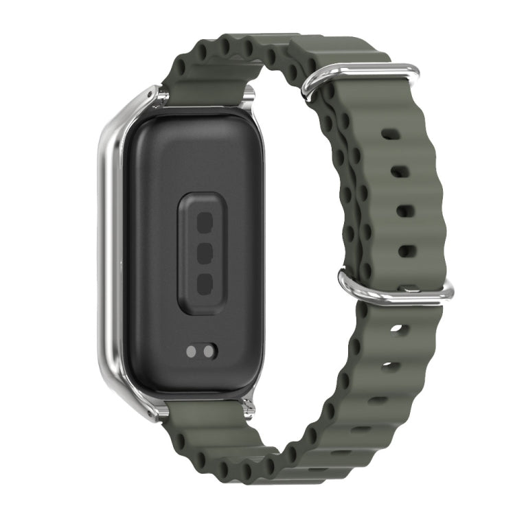 For Xiaomi Smart Band 9 Active / Redmi Band 3 Mijobs Metal Shell Marine Silicone Watch Band(khaki Grey Silver) - free shipping - PMc TechLife - Order now!