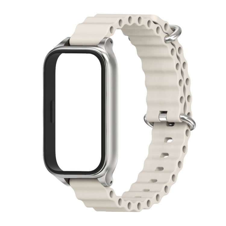 For Xiaomi Smart Band 9 Active / Redmi Band 3 Mijobs Metal Shell Marine Silicone Watch Band(Grey Silver) - free shipping - PMc TechLife - Order now!
