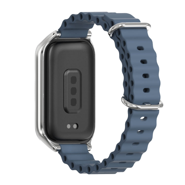For Xiaomi Smart Band 9 Active / Redmi Band 3 Mijobs Metal Shell Marine Silicone Watch Band(Dark Blue Silver) - free shipping - PMc TechLife - Order now!
